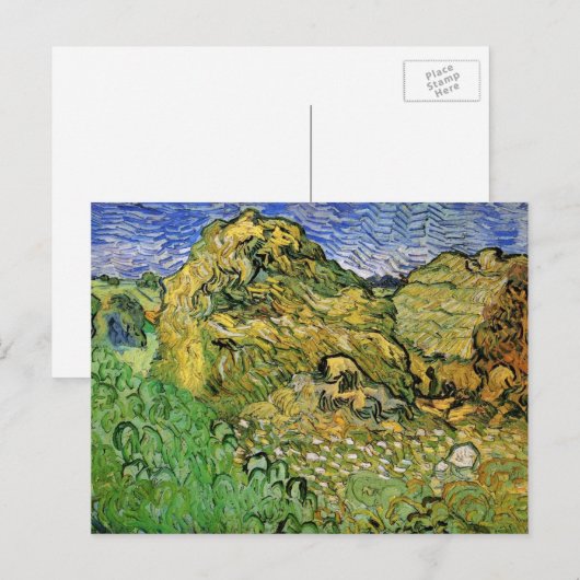 Veld met Wheat Stacks van Vincent van Gogh Briefkaart (Voorkant / Achterkant)