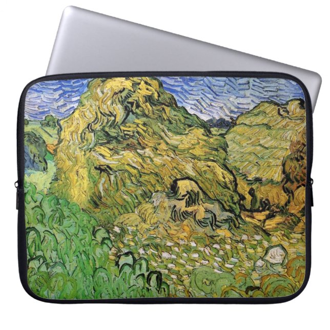 Veld met Wheat Stacks, Vincent van Gogh. Laptop Sleeve (Voorkant)