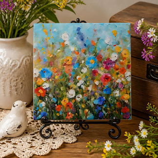 Veld met wilde bloemen tegeltje