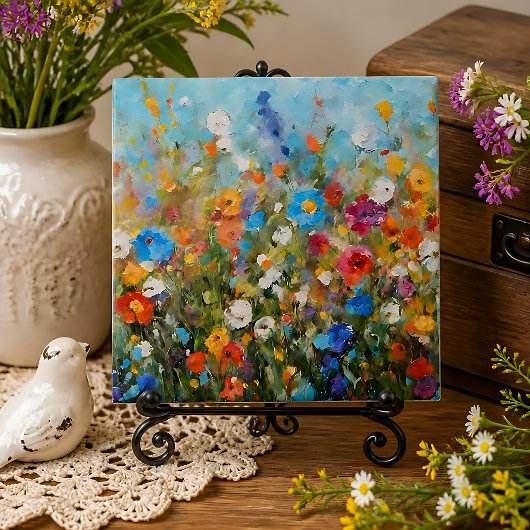 Veld met wilde bloemen tegeltje