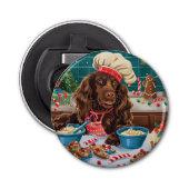 Veld Spaniel Kerstbakken: Festieve Kerstmis Button Flesopener (Voorkant)