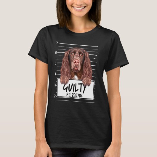 Veld Spaniel Mugshot Schuldige Hond T-shirt (Voorkant)