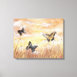 Veld van Coneflowers en Vlinders Canvas Afdruk
