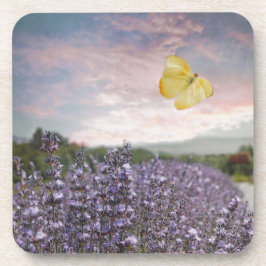 Veld van lavender Flowers, Blue Sky, Pink Sunset; Bier Onderzetter