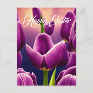 Veld van paarse tulpen vakantie Pasen kaart