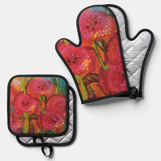 Veld van Poppies Oven Mitt en Pot Holder Set (Voorkant / Achterkant)