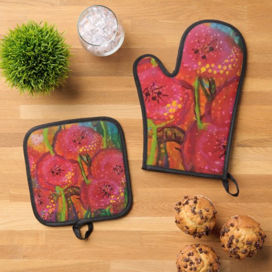 Veld van Poppies Oven Mitt en Pot Holder Set (Top down)
