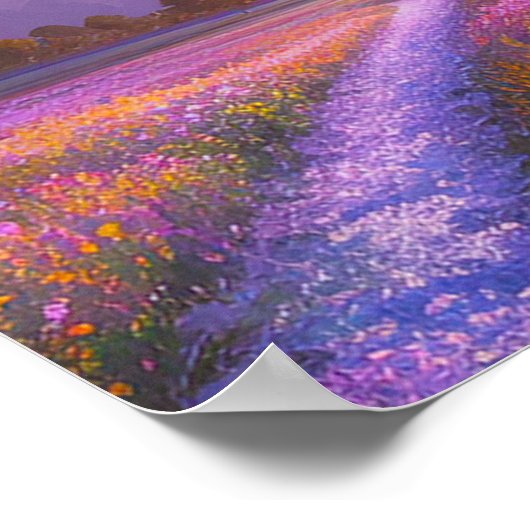 Veld van roze en paarse bloemen poster (Hoek)