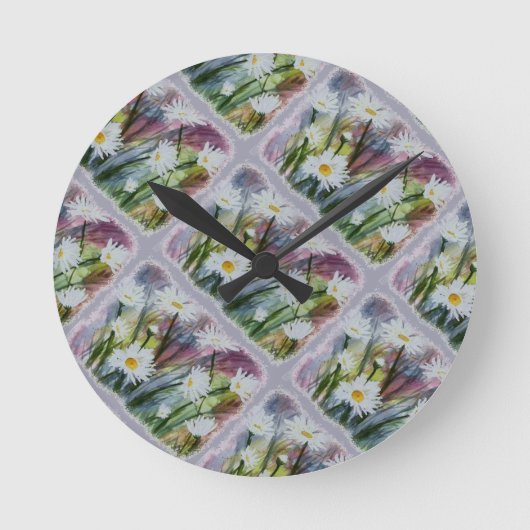 VELD VAN WITTE DAISIES CLOCK RONDE KLOK (Voorkant)