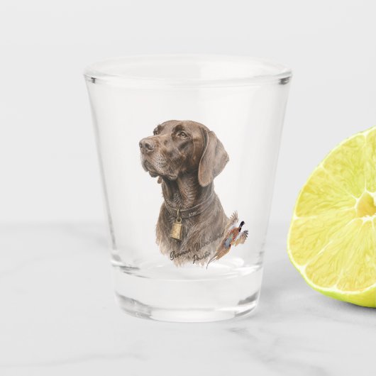 Veld & Veer - Duitse Staande Pointer met Shot Glas (Voorkant)