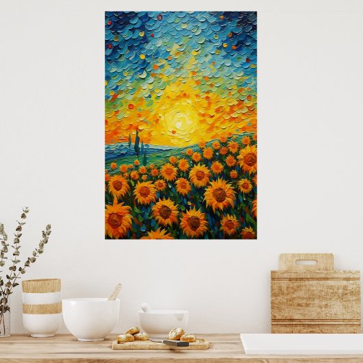 Veld Vol Zonnebloemen Poster ArtPrint Wall Art (Keuken)