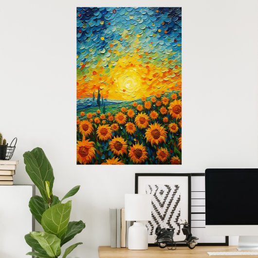 Veld Vol Zonnebloemen Poster ArtPrint Wall Art (Thuiskantoor)
