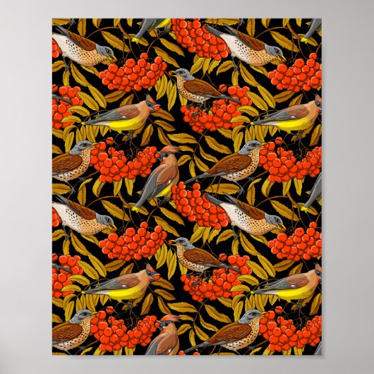 Veldbanden en wasvleugels op rowanbundels poster (Voorkant)