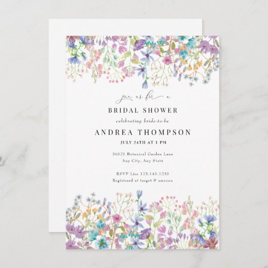 Veldbloemen | Handgeschilderd bloemig Vrijgezellen Kaart (Voorkant / Achterkant)