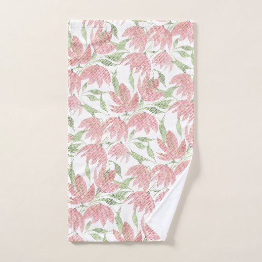 Veldbloemen kant getextureerd roze wit bad handdoek (Handdoek)
