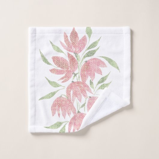 Veldbloemen kant getextureerd roze wit bad handdoek (Wasdoekje)