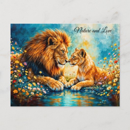 Veldbloemen Leeuw Leeuwin weide decor Briefkaart (Voorkant)