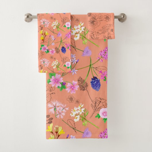 Veldbloemen, met de hand geschilderd in aquarel, s bad handdoek (Insitu)