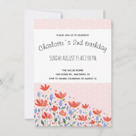 Veldbloemen Waterverf in zoet rood en blauw Aankondiging