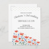 Veldbloemen Waterverf in zoet rood en blauw Aankondigingskaart (Voorkant / Achterkant)