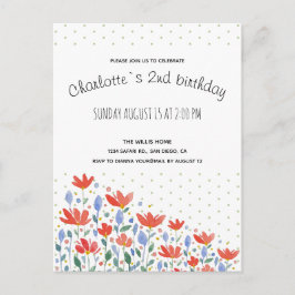 Veldbloemen Waterverf in zoet rood en blauw Aankondigingskaart