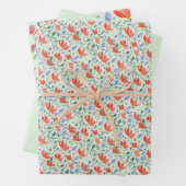 Veldbloemen Waterverf in zoet rood en blauw Inpakpapier Vel (In situ)