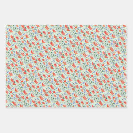 Veldbloemen Waterverf in zoet rood en blauw Inpakpapier Vel