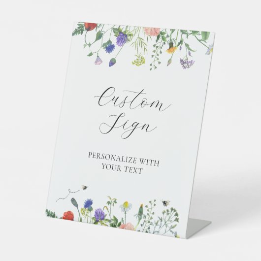 Veldbloemenvelden en bijen aangepast tekstbord reclamebord met voetstuk (Voorkant)