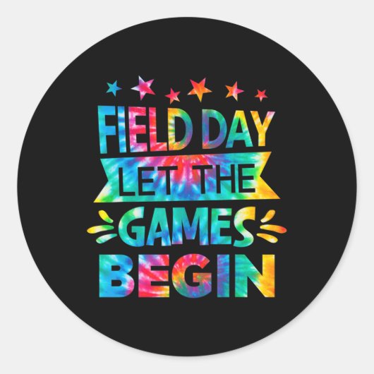Velddag laat de games beginnen met het Tie Dye Sch Ronde Sticker (Voorkant)