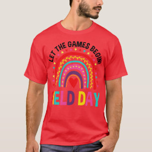 Velddag laat de games beginnen met regenboogkleure t-shirt