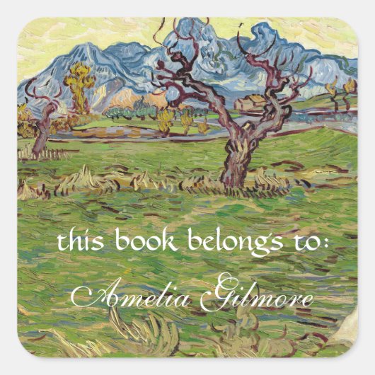 Velden bij de Alpilles Vincent van Gogh Vierkante Sticker (Voorkant)