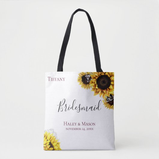 Velden met zonnebloemen Persoonlijke bruidsmeisjes Tote Bag (Voorkant)