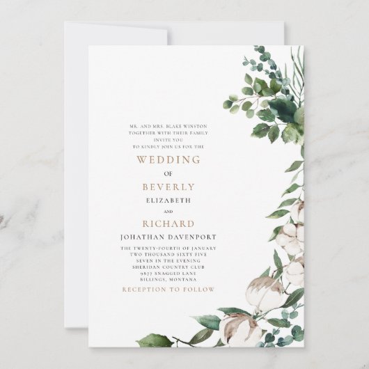 Velden van katoentanken en witouders bruiloft kaart (Voorkant)