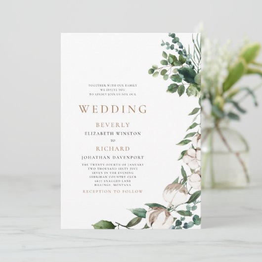 Velden van katoentoon en witje geen bruiloft kaart (Staand voorkant)