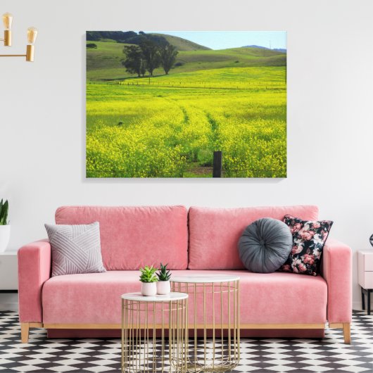Velden van mosterdzaad - gevlekt canvas afdruk (Insitu (Woonkamer))