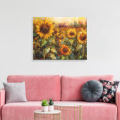Velden van Zonnebloemen - Vet en Abstract De Canvas Afdruk (Insitu (Woonkamer))
