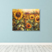 Velden van Zonnebloemen - Vet en Abstract De Canvas Afdruk (Insitu (Houten vloer))