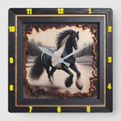 Veldgalop: verkoolde houten zigeunervanner vierkante klok (Voorkant)