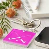 Veldhockey Acrylische Sleutelhanger Roze (Voorkant Rechts)