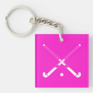 Veldhockey Acrylische Sleutelhanger Roze