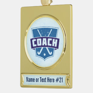 Veldhockey Coach Personalized Holiday Ornament Verguld Banner Ornament