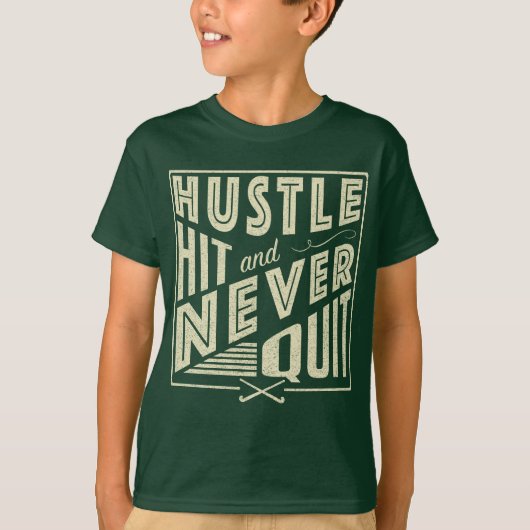 Veldhockey Hustle, Hit & Nooit stoppen T-shirt (Voorkant)