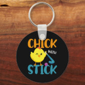 Veldhockey kip kuiken met stick sleutelhanger (Voorkant)