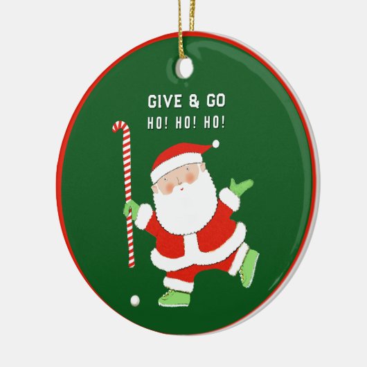 Veldhockey met kerstcadeaus keramisch ornament (Links)