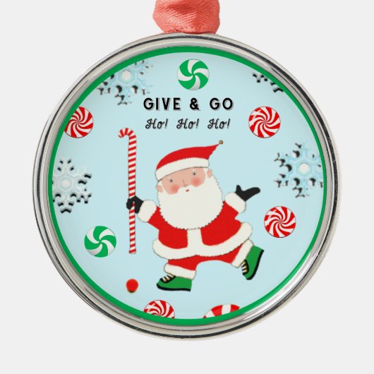 Veldhockey met kerstcadeaus metalen ornament (Voorkant)