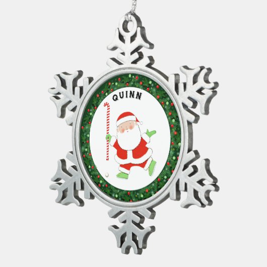 Veldhockey met kerstcadeaus tin sneeuwvlok ornament (Rechts)