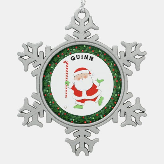 Veldhockey met kerstcadeaus tin sneeuwvlok ornament (Voorkant)