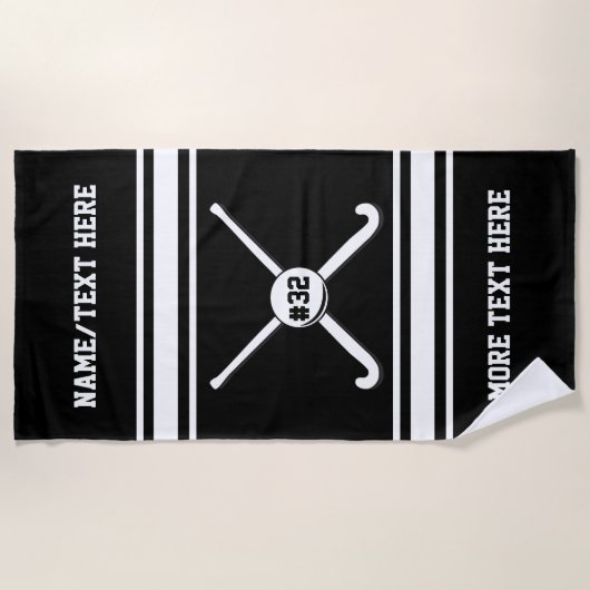 Veldhockey Player Nummer team naam team kleur Strandlaken (Voorkant)