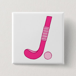 Veldhockey roze kogel vierkante button 5,1 cm