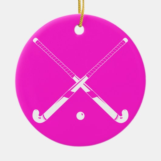Veldhockey-versiering met naam roze keramisch ornament (Voorkant)